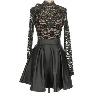 privy Black Lace High-Neck Fit & Flare Dress